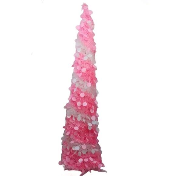 5FT Pop up Christmas Tree Decoration for Indoor, Gold Green Tinsel Pencil Tree w - Picture 1 of 2